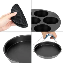 EINFEBEN Heißluftfritteuse Zubehör 7 Zoll 12tlg. Fritteuse Set Inkl. Brotbackkorb Pizzapfanne Silikonpfanne Grillrost Spieße -Bosch Verkäufe 01971a20db92642cb375bebd29907dec