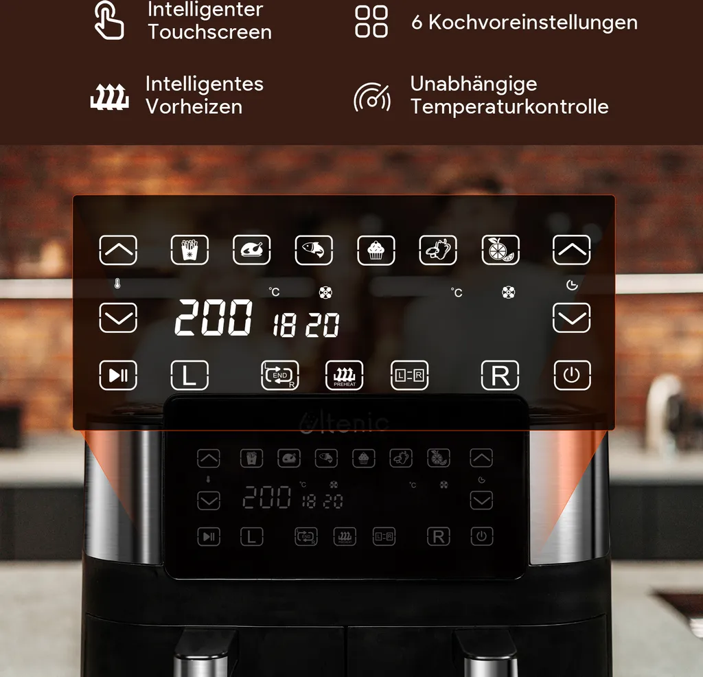 ULTENIC K20 Heißluftfritteuse, 3.8*2L XXL, 2850W, Doppelkammer - Touchscreen - Online - Rezepte 4 ULTENIC K20 Heißluftfritteuse, 3.8*2L XXL, 2850W, Doppelkammer - Touchscreen - Online - Rezepte – Bild 2