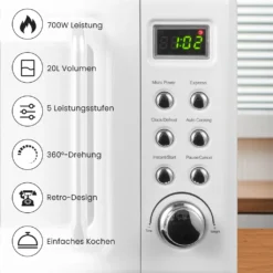 COSTWAY Mikrowelle 20L, 700 W Mikrowellenofen, Mit 8 Automatischen Programme, 5 Leistungsstufen, LED-Anzeige, Verzögerter Start, Retro, Weiß -Bosch Verkäufe 0910e512904d745553464c0dc46502d6
