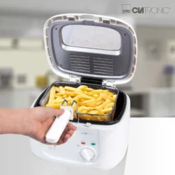 Clatronic FR 3771 Fritteuse, Geruchs- Und Fettdunstfilter, Stufenlos Regelbarer Thermostat Mit Kontrollleuchte (130 °C–190 °C), Großer Frittierkorb, 1800 W, Cool Touch-Gehäuse, Weiß -Bosch Verkäufe 13fc2c6eb98140331743774b09cb87b5