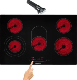 AREBOS Glaskeramikkochfeld, 8500 W, 5 Kochfelder, 77cm, Autark, Inkl. Dual-Kochzone Und Bräterzone, Mit Sensor Touch, Kindersicherung, Überhitzungsschutz, Autoabschaltung