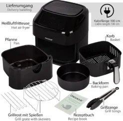 ONVAYA® Heißluftfritteuse | Airfryer XXL | Fritteuse Ohne Öl & Fett | Für 5-6 Personen | Mit LED-Display | 10 Programme | 1700 W | Inkl. Backform & Grillrost Mit Spießen -Bosch Verkäufe 229a1fbeea8100f31eafad3600c73262