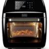 Black & Decker Black+Decker BXAFO1200E Minibackofen Heißluftfritteuse Zwei Röste, Fettauffangschalen, Griff, Frittierkorb, 360° Drehspieß