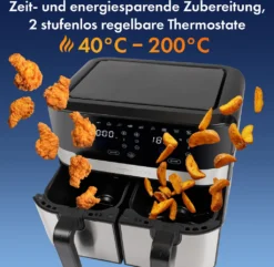 ProfiCook® Doppel-Heißluftfritteuse 9 Liter, XXL Heißluftfritteuse Doppelkammer, Frittieren Mit Heißer Luft Ohne Zusätzliches Öl, 9 Programme, Air Fryer, Touchscreen, PC-FR 1242 H, 2400W -Bosch Verkäufe 26921036498570b28ad8098e89d66e8a