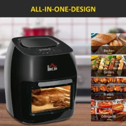 HOMCOM Heißluftfritteuse 11 L 1800W Mit 8 Menüs Zubehör Backofen Dehydrator Barbecue Für Gesundes ölfreies Fettarmes Kochen Stahl Schwarz 32 X 35,6 X 37,9 Cm -Bosch Verkäufe 2a0108fae20ed069fca70b433ecbdf3c