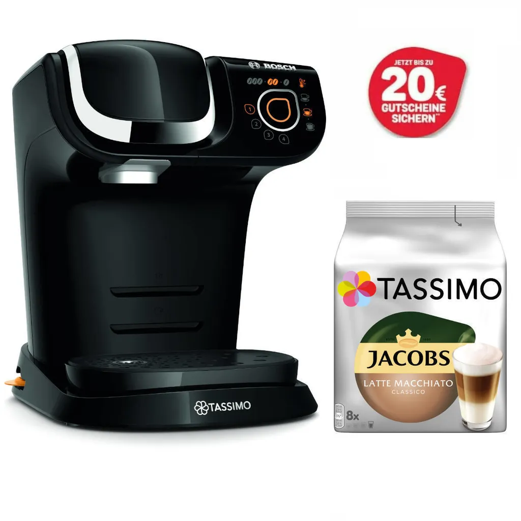 Bosch TASSIMO TAS6502 My Way 2 Kaffeemaschine Schwarz + 20€ Gutschein + 1 Packung Latte Macchiato 3 Bosch TASSIMO TAS6502 My Way 2 Kaffeemaschine Schwarz + 20€ Gutschein + 1 Packung Latte Macchiato