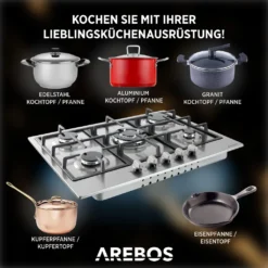 AREBOS Gaskochfeld 5 Flammen, Edelstahl, Inkl. Topfträger & Zündsicherung, Autark, Geeignet Für Erdgas Oder Propangas, Gasherd -Bosch Verkäufe 2cb1d5c444efb5be36e35cac137b5259