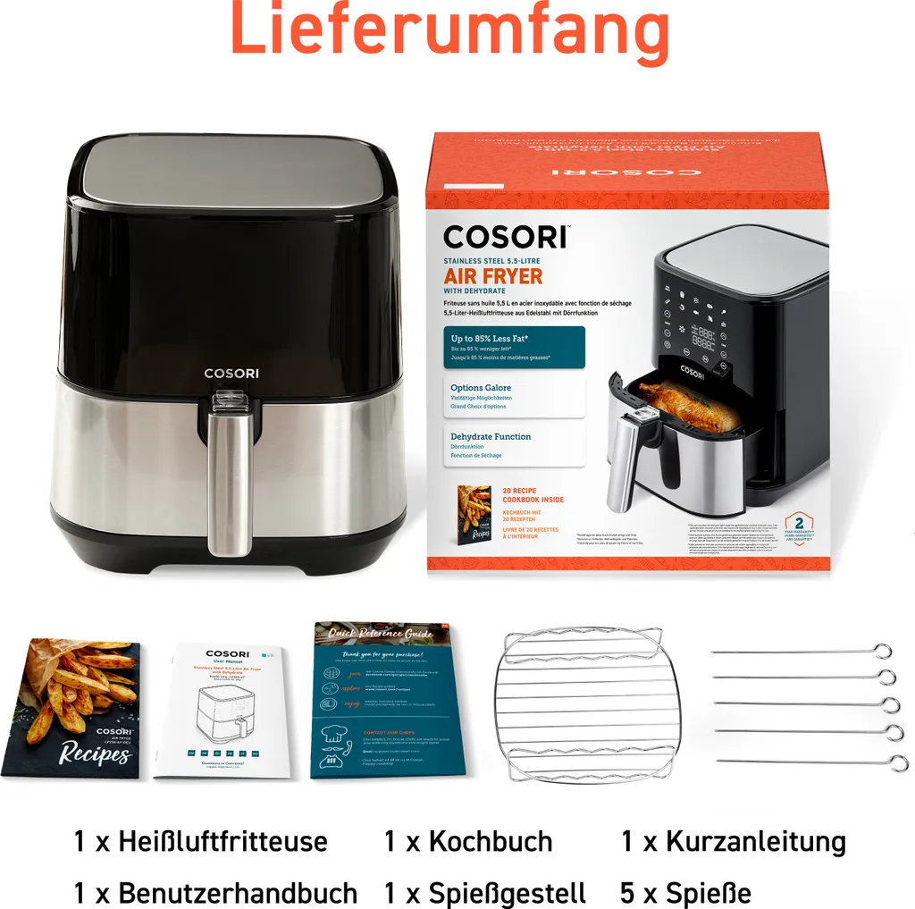 Cosori 5.5L XXL Heißluftfritteuse Mit Dörr-Funktion 11 Cosori 5.5L XXL Heißluftfritteuse Mit Dörr-Funktion – Bild 9