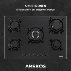 AREBOS Gaskochfeld 5 Flammen, Glaskeramik, Inkl. Topfträger & Zündsicherung, Autark, Geeignet Für Erdgas Oder Propangas, Gasherd, Gaskocher 15 AREBOS Gaskochfeld 5 Flammen, Glaskeramik, Inkl. Topfträger & Zündsicherung, Autark, Geeignet Für Erdgas Oder Propangas, Gasherd, Gaskocher -Bosch Verkäufe 33b0009452529582a548c2566b19de31