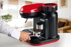 Ariete Siebträger-Espressomaschine Moderna Mit Kaffeemühle Und Aufschäumdüse, Rot/schwarz