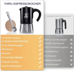Thiru Espressokocher Induktion L Premium Mokkakanne Aus Edelstahl Inkl. Toolset (Schwarz, 6 Tassen (300ml)) -Bosch Verkäufe 36004164f0620d7615386d2077154823