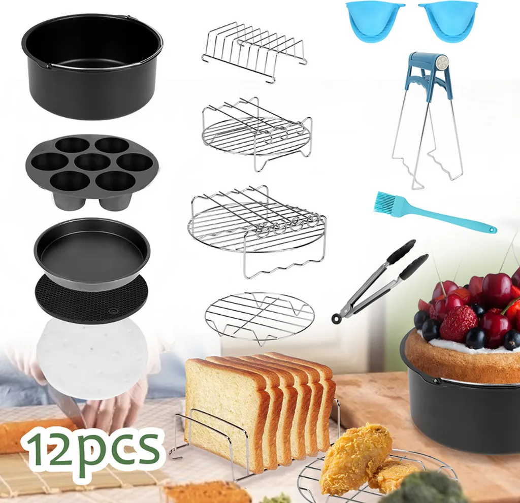 Lospitch Heißluftfritteuse Zubehör 8 Zoll 12tlg. Fritteuse Set Inkl. Brotbackkorb Pizzapfanne Silikonpfanne Grillrost Spieße Kompaktfriteusen 3 Lospitch Heißluftfritteuse Zubehör 8 Zoll 12tlg. Fritteuse Set Inkl. Brotbackkorb Pizzapfanne Silikonpfanne Grillrost Spieße Kompaktfriteusen