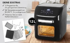 MAXXMEE Heißluft-Fritteuse Digital - 12 L Fassungsvermögen - Schwarz Heißluft Fritteuse Friteuse Fritöse Airfryer 12L XXL Backofen Drehgrill Digital -Bosch Verkäufe 3ebad5003024c3ab841ae0dd4fdfefb4