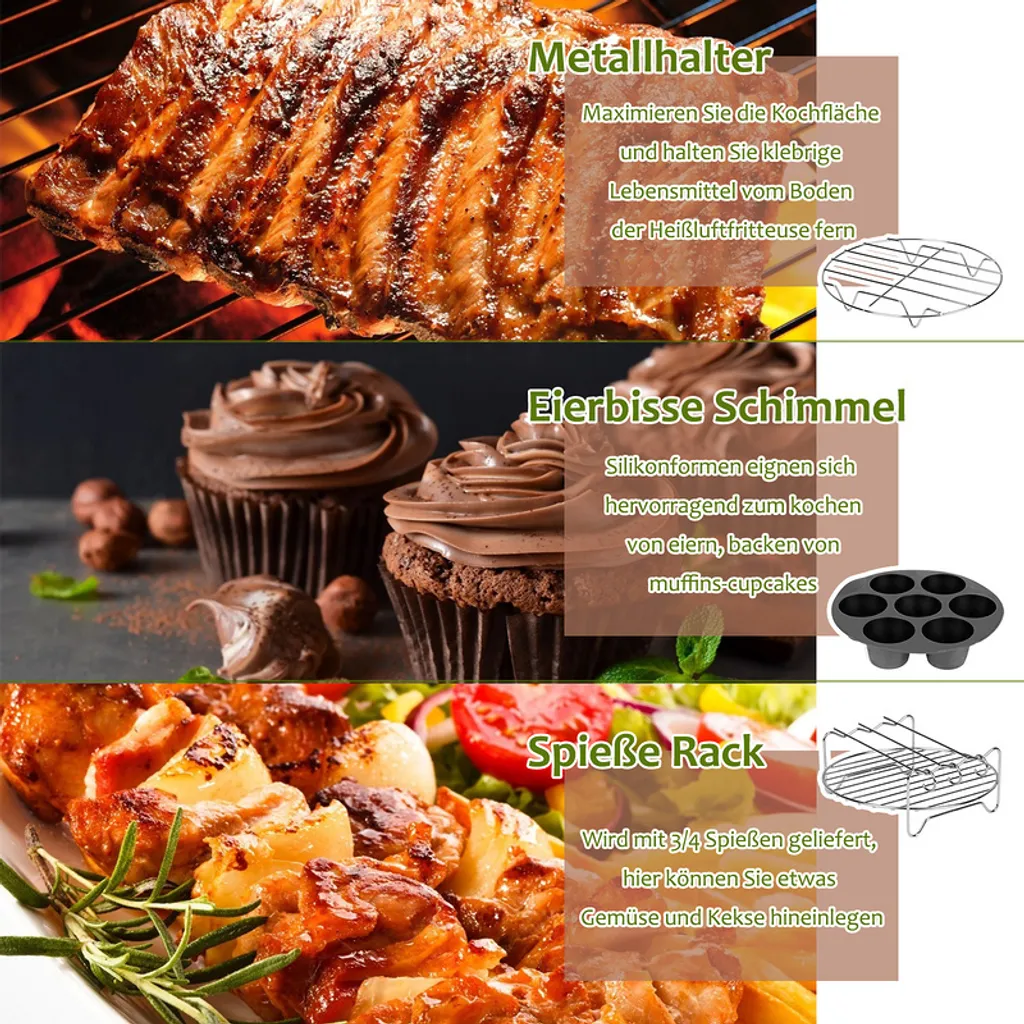 Lospitch Heißluftfritteuse Zubehör 8 Zoll 12tlg. Fritteuse Set Inkl. Brotbackkorb Pizzapfanne Silikonpfanne Grillrost Spieße Kompaktfriteusen 8 Lospitch Heißluftfritteuse Zubehör 8 Zoll 12tlg. Fritteuse Set Inkl. Brotbackkorb Pizzapfanne Silikonpfanne Grillrost Spieße Kompaktfriteusen – Bild 6