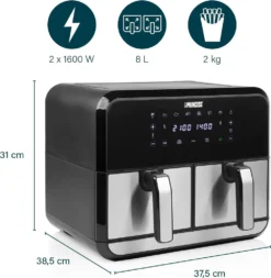 Princess 182074 Doppelkorb Heißluftfritteuse 2x 4 L 2x 1600 W Ohne-Öl Timer -Bosch Verkäufe 4624a4c8bdbe9316f39b535b471afbaf