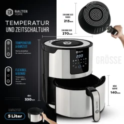 BALTER Heißluftfritteuse Heissluft Friteuse Heißluft Fritteuse Edelstahl 5 Liter XXL -Bosch Verkäufe 4e15bf22cd77b41a667873161bef3387