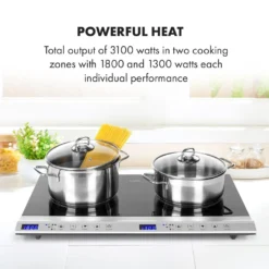 Klarstein Cucinata Mobile Kochplatte, Doppel-Induktionskochfeld, 3100W, Touch Control, Topfsensor, Abschalttimer, 10 Stufen, Überhitzungsschutz, Kindersicherung, Glaskeramik, Silber -Bosch Verkäufe 4e8efd1fe6d31294232f1a19e44c8275