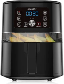 AINUOO 4L Heißluftfritteuse, 1600 W Airfryer Fritteuse Mit Touch Display, 6-in-1 Multifunktions Kompaktfriteuse Mit 6 Programmen, Transparentes Sichtfenster, Mit Rezeptheft, BPA-frei, Schwarz -Bosch Verkäufe 52165364e545b986bb24dc4fc3602e17
