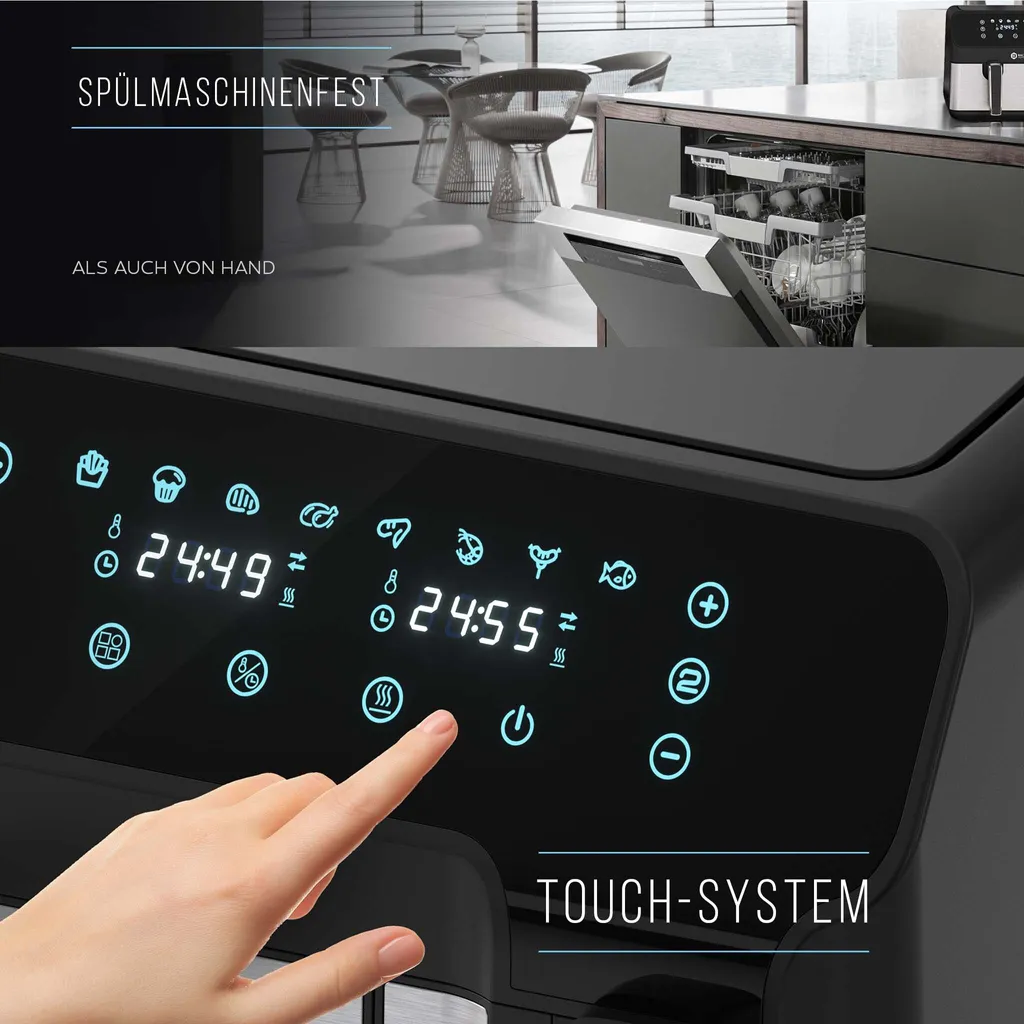 BALTER Heißluftfritteuse Mit Doppelkammer HL-850D, 9L (5,5L + 3,5L), 2 Speisen Gleichzeitig, 9 Programme , Friteuse Ohne Öl, Dual Zone, Airfryer, Heis 10 BALTER Heißluftfritteuse Mit Doppelkammer HL-850D, 9L (5,5L + 3,5L), 2 Speisen Gleichzeitig, 9 Programme , Friteuse Ohne Öl, Dual Zone, Airfryer, Heis – Bild 8