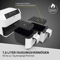 N8WERK Doppel-Heißluftfritteuse - 7,6l Heißluft Fritteuse Friteuse Fritöse XL Air Fryer Edelstahl Doppelkorb 2x 3,8L -Bosch Verkäufe 62a0bbb7a7439d396783e0f97cb6e95a