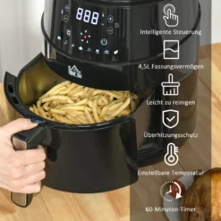 HOMCOM Heißluftfritteuse 4,5 L 1500W Mit 8 Menüs LED-Display Antihaftbeschichteter Fritterkorb Für Gesundes ölfreies Fettarmes Kochen Schwarz 28 X 35,1 X 33 Cm -Bosch Verkäufe 6765fda9cd0ca5601c95866e1bba673d
