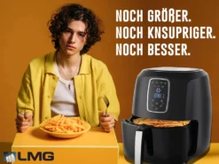 LMG Heißluftfritteuse XXL Premium 5.2L - Airfryer Mit Touch-Bedienfeld, Neueste Technik, 100% Knusprig, Ohne Fett – Backen, Frittieren, Grillen, Rösten - Spülmaschinenfest - Extrem Leise Anwendung -Bosch Verkäufe 694a680d58da7195d02f9749ccb8ccc1