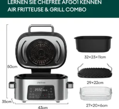 CHEFREE AFG01 Heißluftfritteuse & Grill, 8 In 1 Grill & Heissluft-Fritteuse, 265℃ Hochtemperaturrösten, 6L Extra Große Kapazität, Kompaktfriteusen Mit 4 Heizstufen, Heißluftfritteuse Mit Online-Rezepte -Bosch Verkäufe 69d58b7902cfa4c06e4e4fb18207ef38