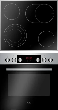 Amica EHCX 933 110 E, Herd-Set, Glaskeramik-Kochfeld, Fine Design, Edelstahl, XXL-Großbackofen, Energieeffizienzklasse A