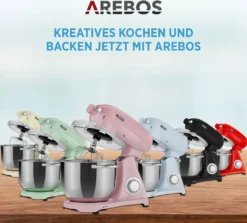 AREBOS Retro Küchenmaschine 1800W, Knetmaschine Mit 6L Edelstahl-Rührschüssel, Geräuscharm, 6 Geschwindigkeiten, Rosa -Bosch Verkäufe 6e7b48674206c2184a1ba1474de3a6c4
