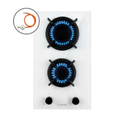 Klarstein Goldflame Domino Gaskochfeld , 2-flammig , Autark , 30 Cm , Einbau , Messing-Brenner , Erdgas/Propangas , Sicherheitsventile , Automatische Abschaltung , Topfträger Aus Gusseisen , Inkl. Schlauch Und Druckminderer , Glaskeramik Ø 8 Mm , Weiß