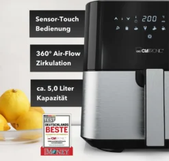 Clatronic® Heißluftfritteuse XXL - 5L Fritteuse Heißluft Für Fettfreies Frittieren, Edelstahl-Airfryer Mit Digitalem Touchscreen, 360° Air-Flow, Heißluft-Friteuse Mit 8 Programmen, 1450W - FR 3782 H -Bosch Verkäufe 705dcacf905f88a81bc2f8a07fade589