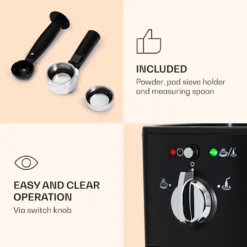 Klarstein Passionata 20 - Espressomaschine, Espresso-Automat, Kaffee-Maschine, 1350 Watt, 1,25 Liter, Automatischer Druckablass, Inkl. Milchschaum Düse Für Zubereitung Von Cappuccino, Schwarz -Bosch Verkäufe 75df4baa507fcd3ba667109a972b73c2