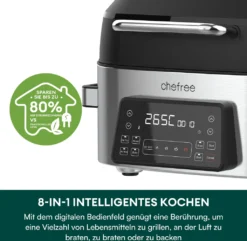 CHEFREE AFG01 Heißluftfritteuse & Grill, 8 In 1 Grill & Heissluft-Fritteuse, 265℃ Hochtemperaturrösten, 6L Extra Große Kapazität, Kompaktfriteusen Mit 4 Heizstufen, Heißluftfritteuse Mit Online-Rezepte -Bosch Verkäufe 76bf158cf9a41502cee04b290ad567e1