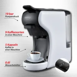 Adler Camry CR 4414 Multi-Espressomaschine Mit 5 Kapselkaffeeeinsätzen 19 Bar Pumpendruck -Bosch Verkäufe 79c5b52b79b45a2d92a76527817a659e