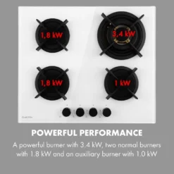 Klarstein Goldflame 4 Gaskochfeld , 4-flammig , Autark , 60 Cm , Einbau , Messing-Brenner , Erdgas/Propangas , Sicherheitsventile , Automatische Abschaltung , Topfträger Aus Gusseisen , Inkl. Schlauch Und Druckminderer , Glaskeramik Ø 8 Mm , Weiß -Bosch Verkäufe 7b7b41f3eac6211606685d53b8b63507