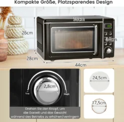 COSTWAY Mikrowelle 20L, 700 W Mikrowellenofen, Mit 8 Automatischen Programme, 5 Leistungsstufen, LED-Anzeige, Verzögerter Start, Retro, Schwarz -Bosch Verkäufe 80285c0217a41ae977698dfdbb5f5d17