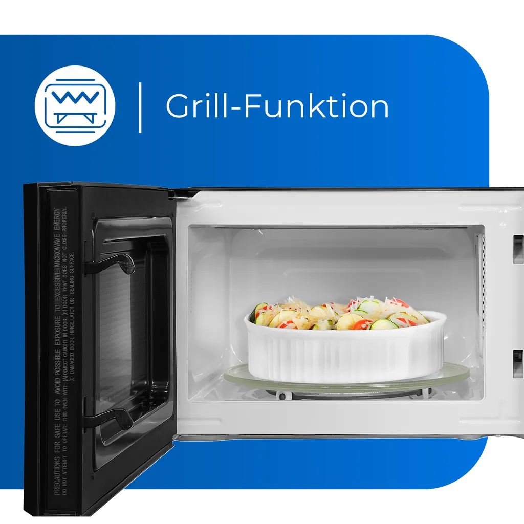 Exquisit Mikrowelle MW717-070G Schwarz | 700 Watt | Timer | 900 Watt Grill 7 Exquisit Mikrowelle MW717-070G Schwarz | 700 Watt | Timer | 900 Watt Grill – Bild 5