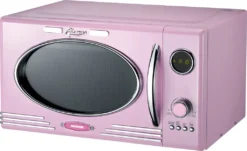 Melissa 16330130 Retro Mikrowelle/1000 Watt/23 Liter Garraum,Design Mikrowelle Mit Grill/Rosa Pink