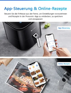Proscenic T22 Heißluftfritteuse, App Und Sprachsteuerung, 5L XXL Luftfritteuse, Airfryer Mit Großem Digitalem LED Display, Vorheizen&Warm Halten, 100 Rezepte,ohne Öl, Schwarz, Edelstahl -Bosch Verkäufe 89ef07f60087994b15d61a60131eee09