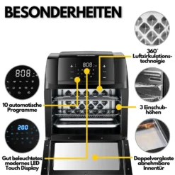 Steinborg 4-in1 Heißluftfritteuse | 12L | 1.500 W | Mit LED Touchscreen | 10 Automatische Programme | Inkl. Rezeptbuch Auf Deutsch | Frittieren, Backen, Grillen Oder Dörren | Aufwärmfunktion | Automatische Abschaltung | -Bosch Verkäufe 8f59dc490dc0ca253ea30bfde4882f13