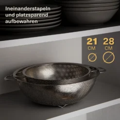 2 Nudelsiebe Aus Edelstahl Mit Mikroperforation - Groß & Klein - Spülmaschinenfest - Standfest - Für Pasta, Obst, Gemüse -Bosch Verkäufe 90131fd9bcf27843a5530175c54b713d
