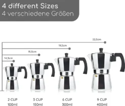Milu Espressokocher (No Induktion) | 2, 3, 6, 9 Tassen | Aluminium Mokkakanne, Espressokanne, Espresso Maker Set Inkl. Untersetzer, Löffel, Bürste (Aluminium, 4 Tassen (300ml) -Bosch Verkäufe 91cc39cf1162f80cd1de3c9e0f0f9b0a