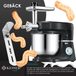 KESSER® 3 In 1 Universal Küchenmaschine K-KM 3000 Mit Fleischwolf Knetmaschine Multifuntionale Rührmaschine 5,5L Schüssel Mit 3 Rührwerkzeuge 1,5L Entsafter Wurst Set Pasta & Plätzchenformen, Farbe:Schwarz -Bosch Verkäufe 9e264ac780a92ed8589ab93764299629