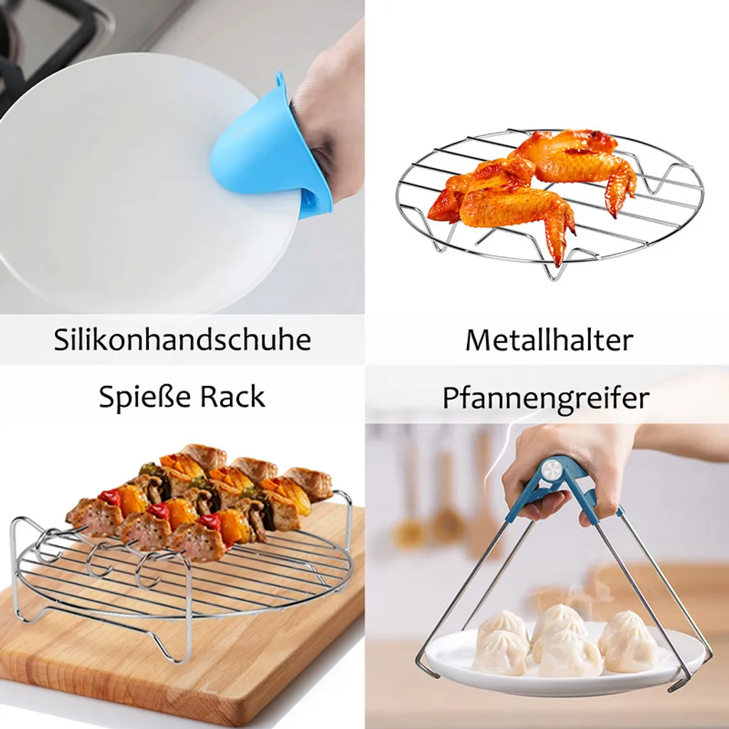 Lospitch Heißluftfritteuse Zubehör 8 Zoll 12tlg. Fritteuse Set Inkl. Brotbackkorb Pizzapfanne Silikonpfanne Grillrost Spieße Kompaktfriteusen 7 Lospitch Heißluftfritteuse Zubehör 8 Zoll 12tlg. Fritteuse Set Inkl. Brotbackkorb Pizzapfanne Silikonpfanne Grillrost Spieße Kompaktfriteusen – Bild 5