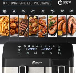 BALTER Heißluftfritteuse Mit Doppelkammer HL-850D, 9L (5,5L + 3,5L), 2 Speisen Gleichzeitig, 9 Programme , Friteuse Ohne Öl, Dual Zone, Airfryer, Heis 13 BALTER Heißluftfritteuse Mit Doppelkammer HL-850D, 9L (5,5L + 3,5L), 2 Speisen Gleichzeitig, 9 Programme , Friteuse Ohne Öl, Dual Zone, Airfryer, Heis -Bosch Verkäufe a25349c99545cd06fab18c2e07a2a9f0