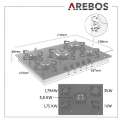 AREBOS Gaskochfeld 5 Flammen, Glaskeramik, Inkl. Topfträger & Zündsicherung, Autark, Geeignet Für Erdgas Oder Propangas, Gasherd, Gaskocher 21 AREBOS Gaskochfeld 5 Flammen, Glaskeramik, Inkl. Topfträger & Zündsicherung, Autark, Geeignet Für Erdgas Oder Propangas, Gasherd, Gaskocher -Bosch Verkäufe a324e127e20fe98606ae549bd90c57aa
