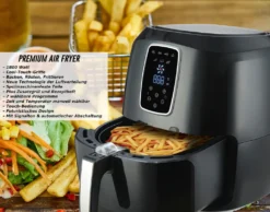 LMG Heißluftfritteuse XXL Premium 5.2L - Airfryer Mit Touch-Bedienfeld, Neueste Technik, 100% Knusprig, Ohne Fett – Backen, Frittieren, Grillen, Rösten - Spülmaschinenfest - Extrem Leise Anwendung -Bosch Verkäufe a686ff92617b6e82827dce73d2b4cb8a