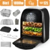 Jago® XXXL 8in1 Heißluftfritteuse 12L + 10 Zubehör - 1800W, LED Display Mit Touch Screen, 8 Programme / Timer, Ohne ÖL - Airfryer, Heißluft, Fritteuse, Heißluftofen, Backofen, Dehydrator, Grill