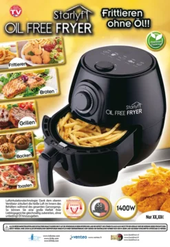 Starlyf® OIL FREE FRYER – Heißluftfritteuse, Umluft-Fritteuse Ohne ÖL, 3,8 Liter Fassungsvermögen, Spühlmaschinenfest, 1400 Watt – Aus Der TV Werbung -Bosch Verkäufe ae400555ecfcca41d7970238d26b8c02