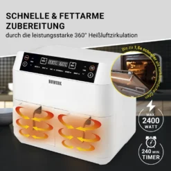 N8WERK Doppel-Heißluftfritteuse - 7,6l Heißluft Fritteuse Friteuse Fritöse XL Air Fryer Edelstahl Doppelkorb 2x 3,8L -Bosch Verkäufe ae92a0edcef2f64252cbdf3fd61254b1